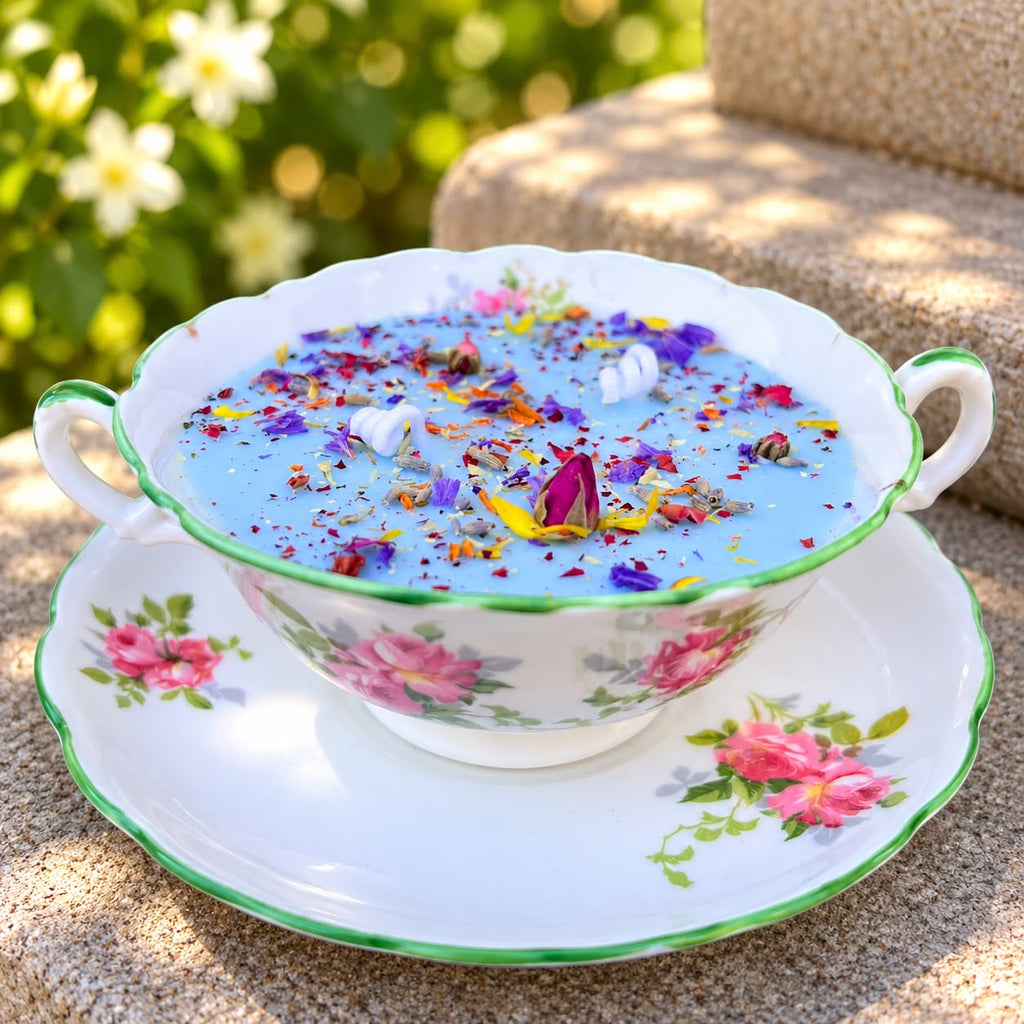 Vintage English Teacup Candle | Natural Soy Wax Candle | Reusable Tea Cup | Handmade Gift for Tea Lovers