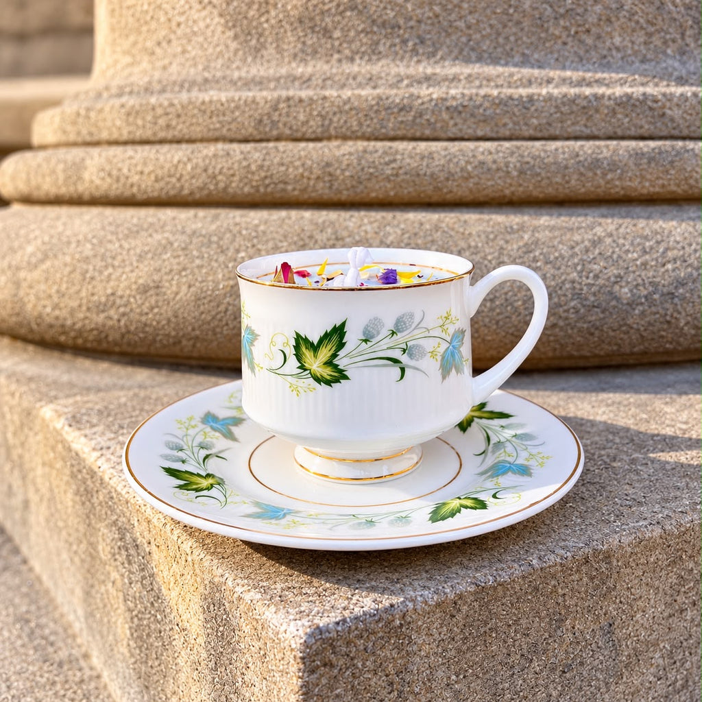 Vintage English Teacup Candle | Natural Soy Wax Candle | Reusable Tea Cup | Handmade Gift for Tea Lovers