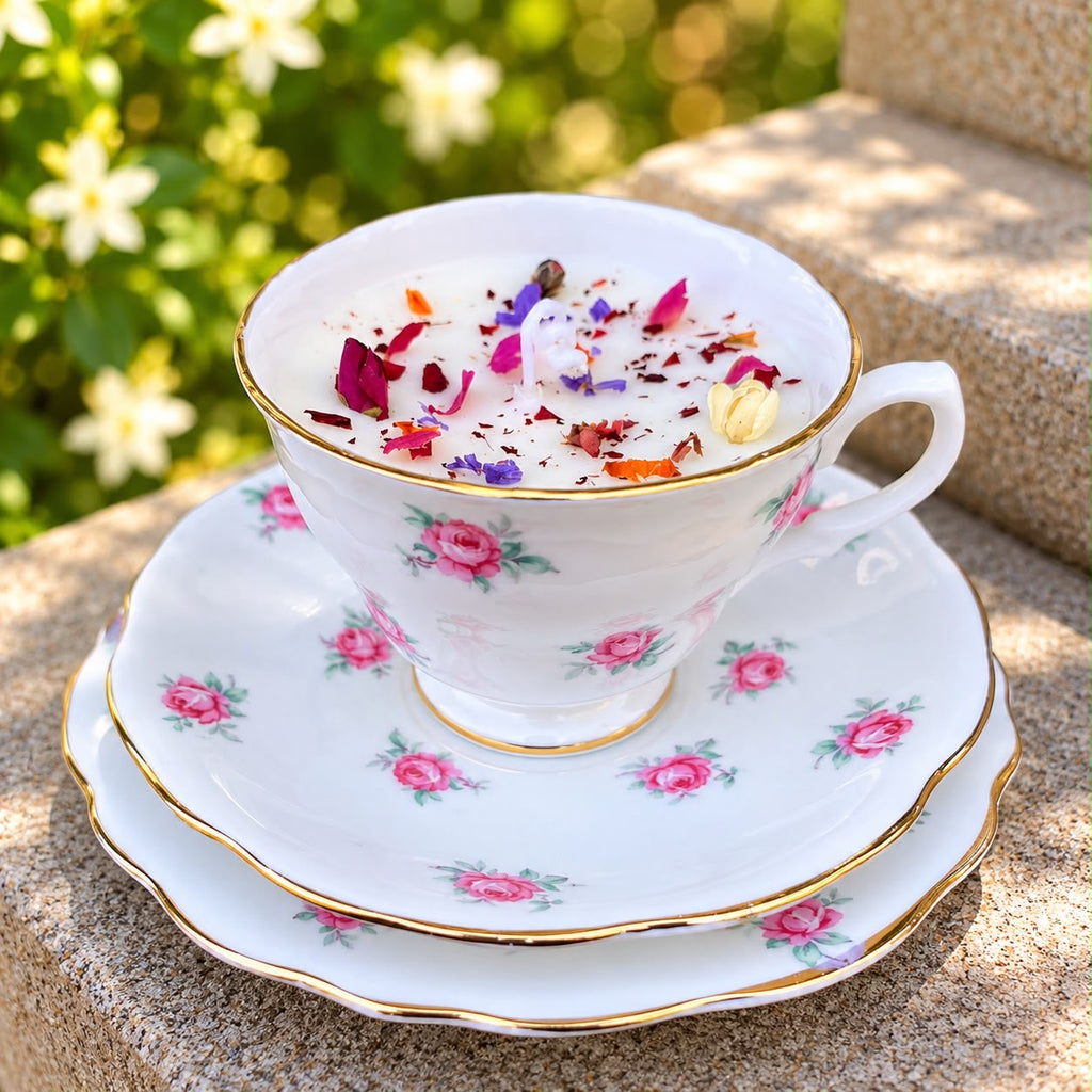 Vintage English Teacup Candle | Natural Soy Wax Candle | Reusable Tea Cup | Handmade Gift for Tea Lovers