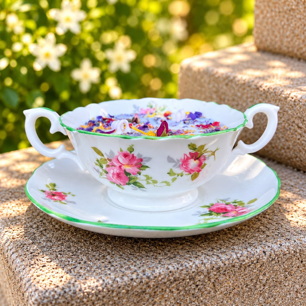 Vintage English Teacup Candle | Natural Soy Wax Candle | Reusable Tea Cup | Handmade Gift for Tea Lovers