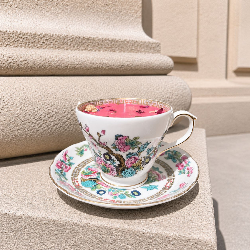 Vintage English Teacup Candle | Natural Soy Wax Candle | Reusable Tea Cup | Handmade Gift for Tea Lovers