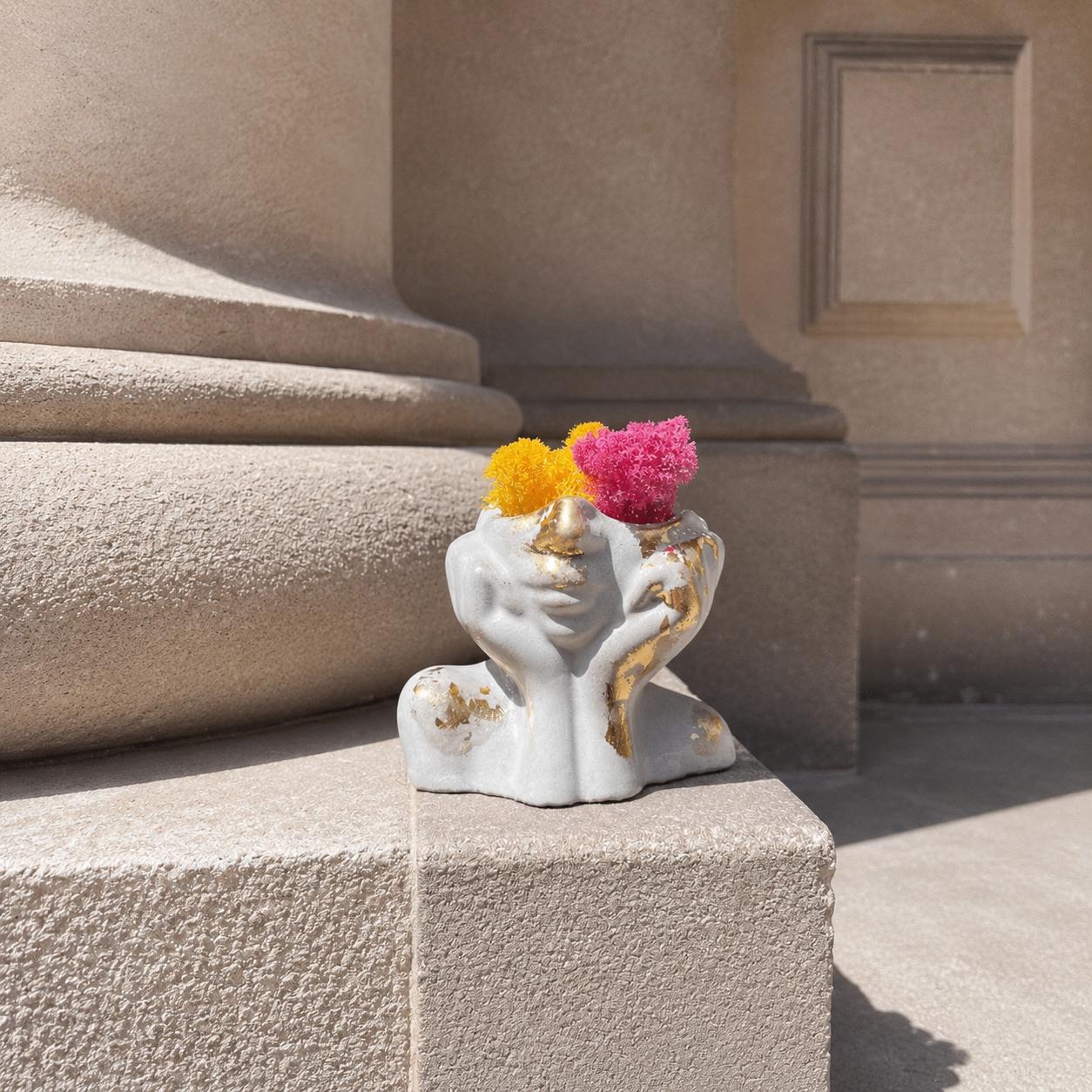 Pots of Love | Handmade Concrete Planters with Gold Leaf Finish | Minimalist Decorative Pots | Optional Dried Flowers or Preserved Moss | Made in England