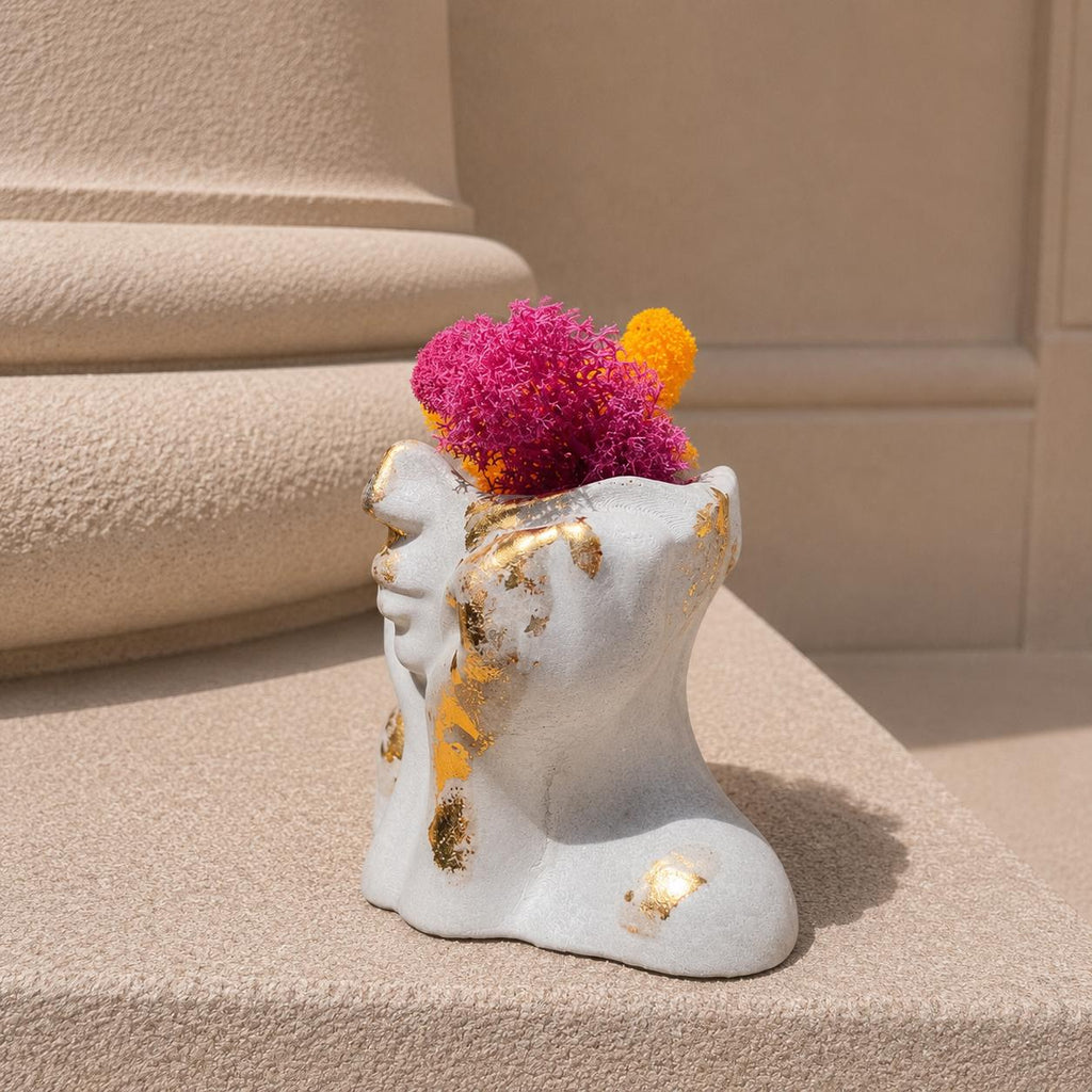 Pots of Love | Handmade Concrete Planters with Gold Leaf Finish | Minimalist Decorative Pots | Optional Dried Flowers or Preserved Moss | Made in England