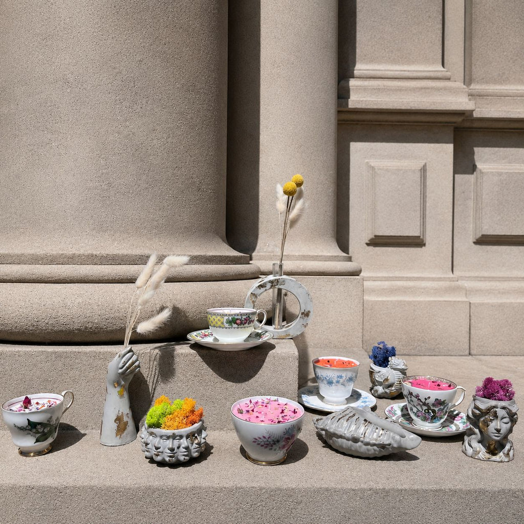 Pots of Love | Handmade Concrete Planters with Gold Leaf Finish | Minimalist Decorative Pots | Optional Dried Flowers or Preserved Moss | Made in England